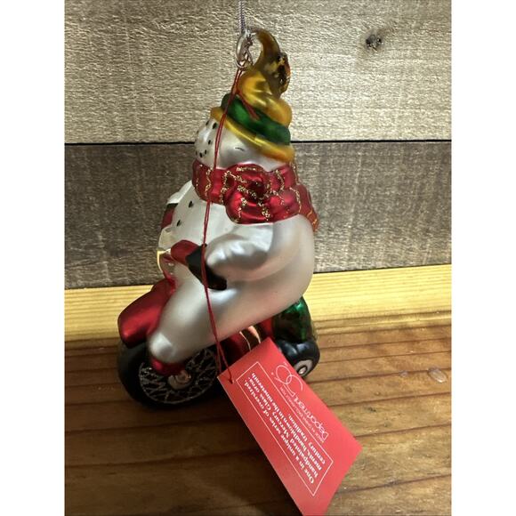 Dept 56 Mercury Glass Snowman Riding Tricycle Ornament Hand Painted in Box - Picture 3 of 5
